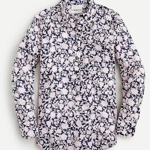 Classic-fit cotton voile popover in rose vines